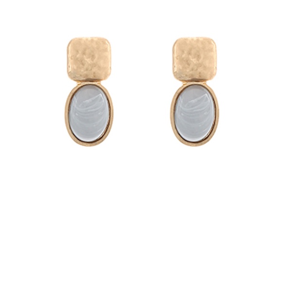 Textured Square & Oval Stone Earrings - Picture 2 of 5
